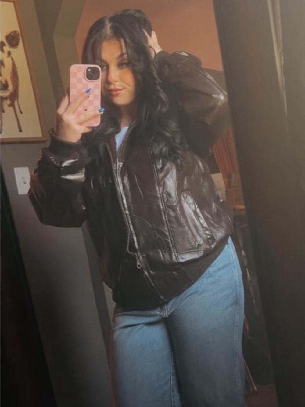 Dark Brown Leather Bomber Jacket